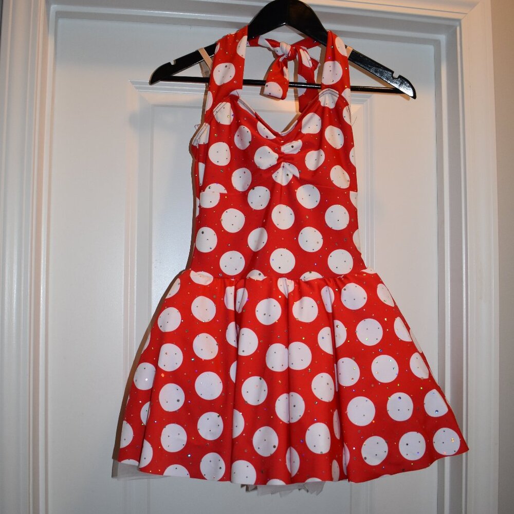 Weissman Red with White Polka Dota Halter Top Dance Costume